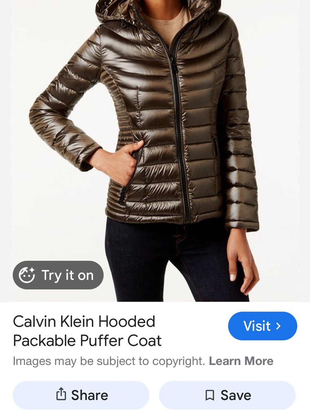 Calvin Klein Women's Pewter Packable Down Puffer Jacket